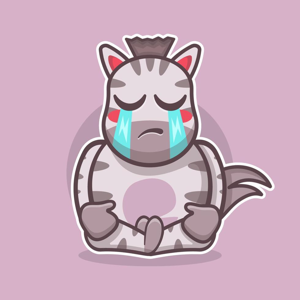 kawaii zebra animal mascot with cry expression isolated cartoon in flat ...