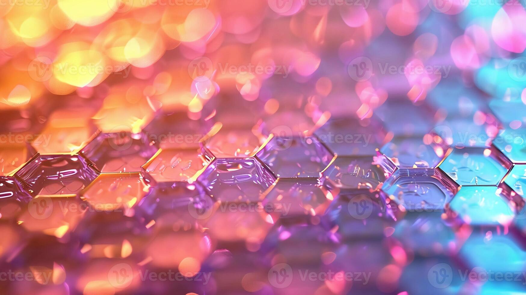 Rainbow Hexagon Grid Cell Banner. Iridescent Shimmering Radiance. Abstract Honeycombs photo