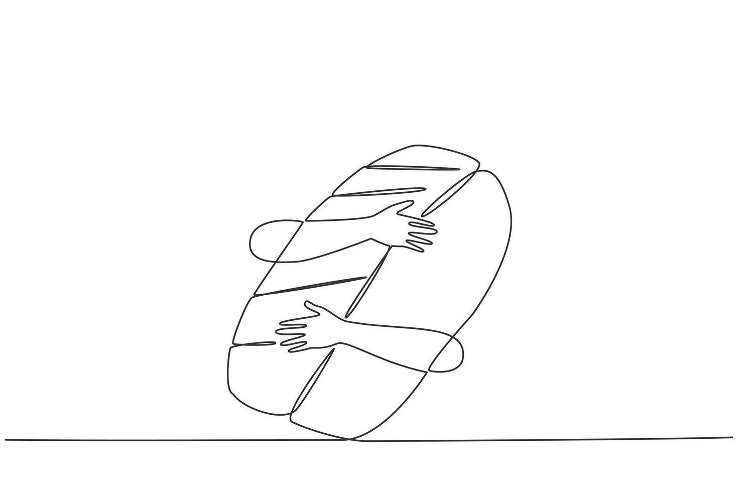 Single one line drawing of human hands hugging sushi. It's International Sushi Day. Commemorated every June 18 every year. World famous Japanese food. Continuous line design graphic illustration vector