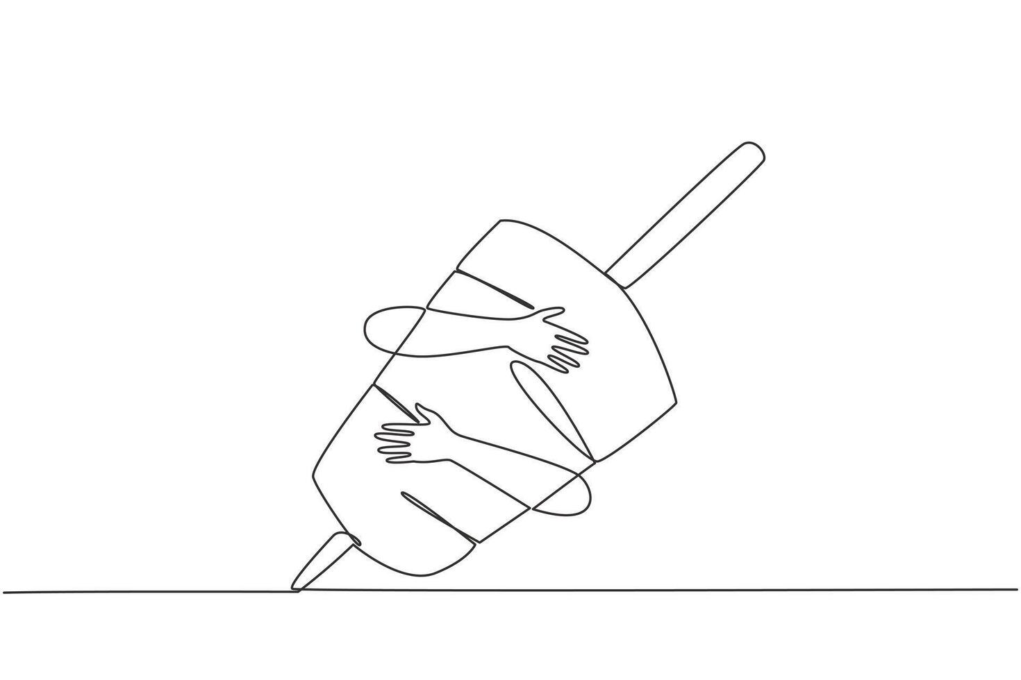 Continuous one line drawing of hands hugging kebab. Grilled meat dishes that are skewered using skewers or iron rods. Foods that have a high nutritional content. Single line design illustration vector