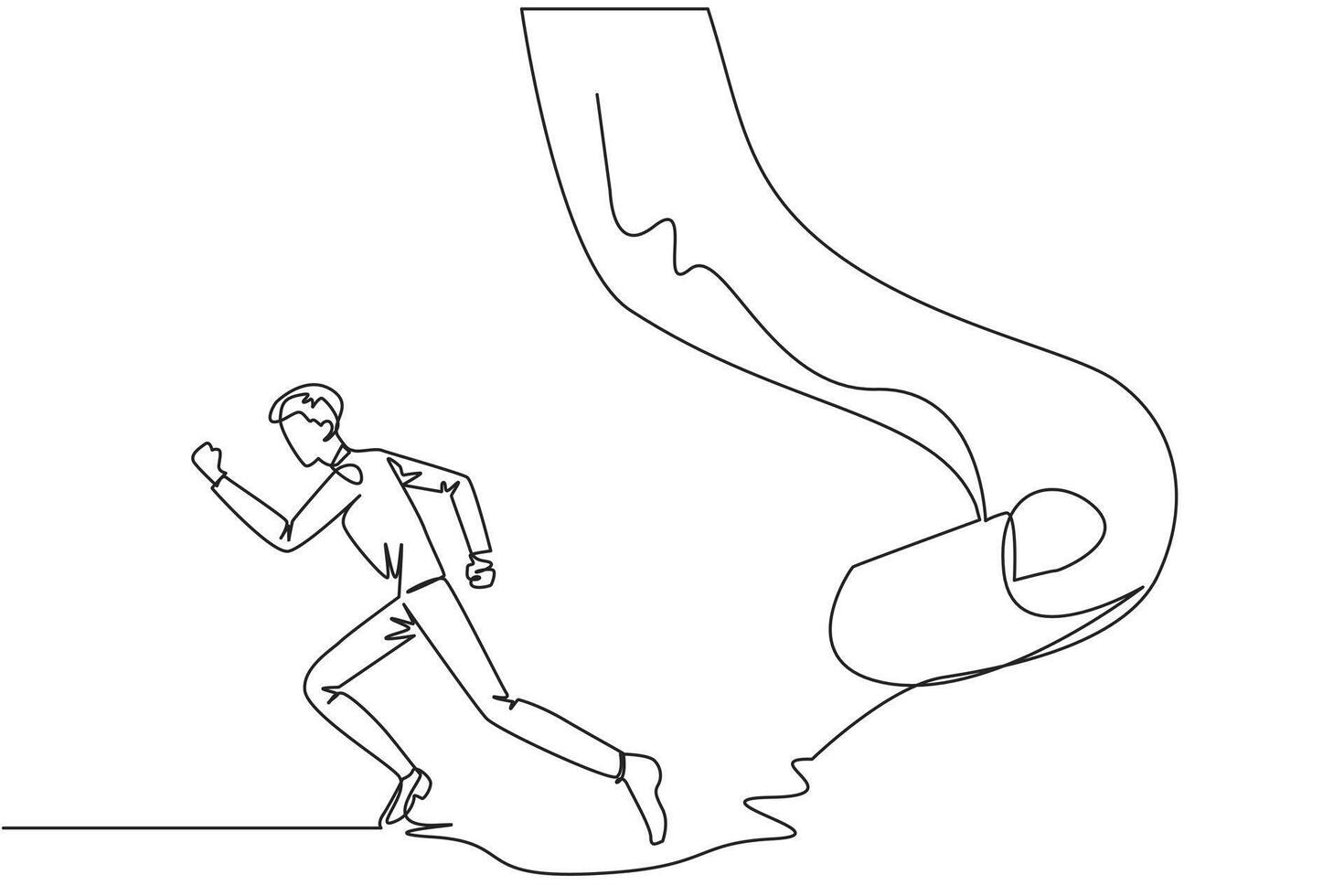 Continuous one line drawing of businessman running chased by pendulum paper rolls bills. Trying to run away from responsibility to pay off all the bills. Single line draw design illustration vector