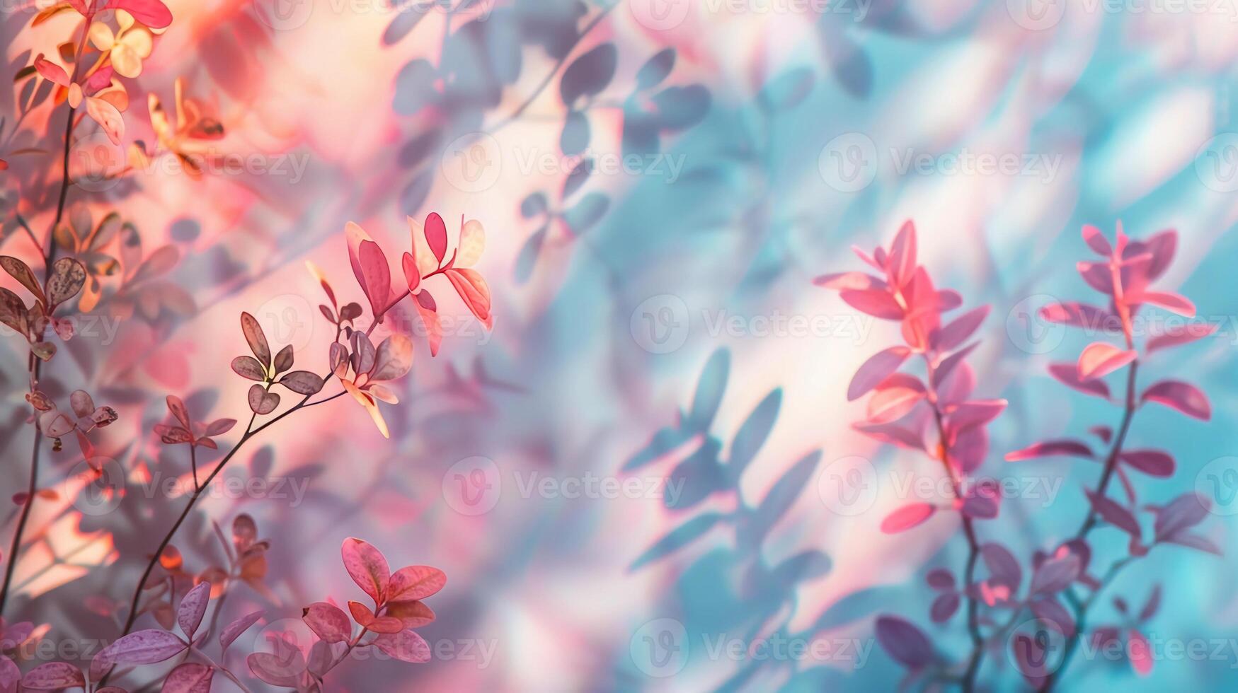 Pink Foliage on Pastel Gradient Backdrop. Minimalist Botanical Banner with Copy Space photo