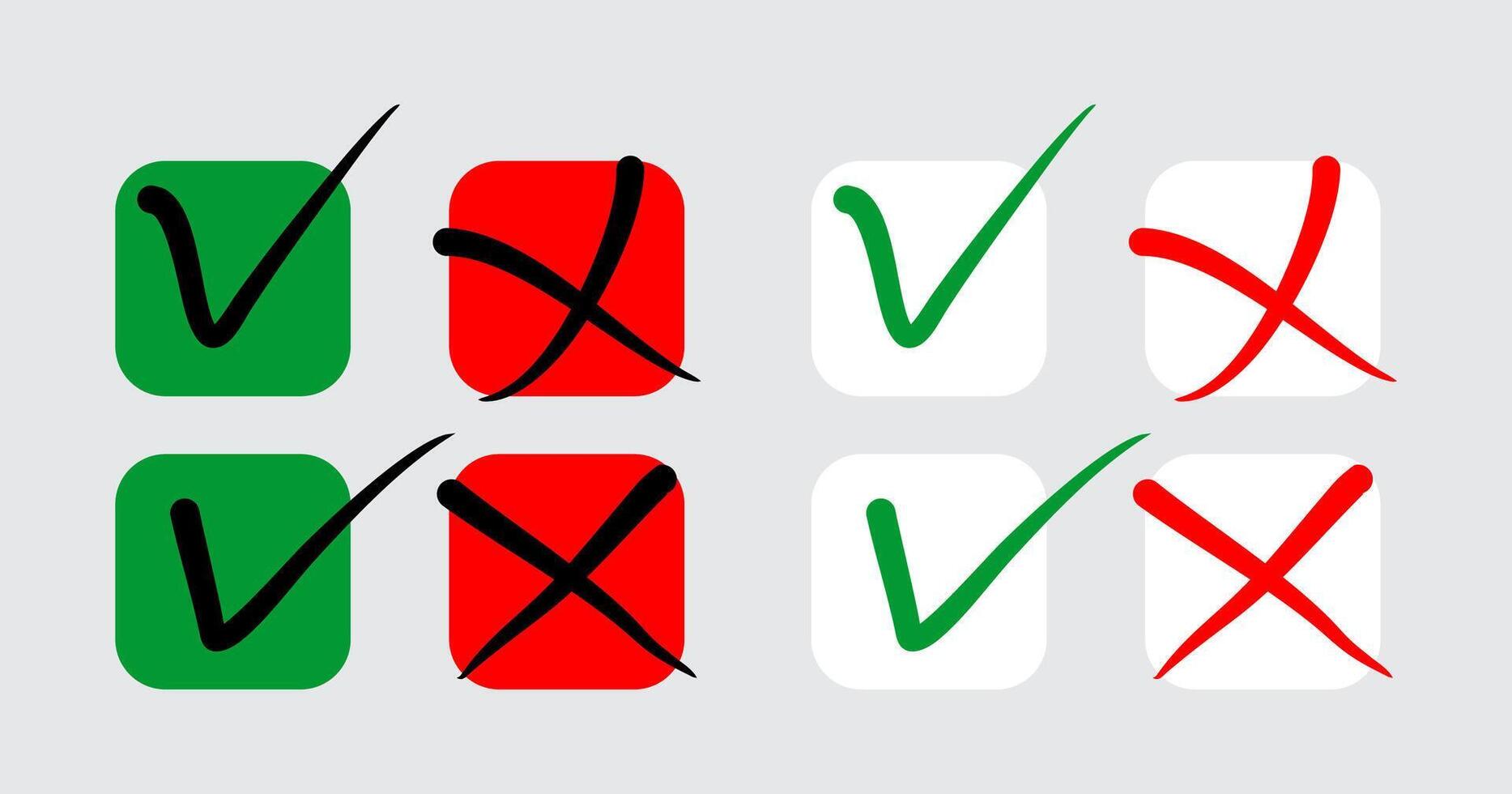 Set of Yes and No or Right and Wrong or Cross Mark and check mark symbol hand writing style with square button vector