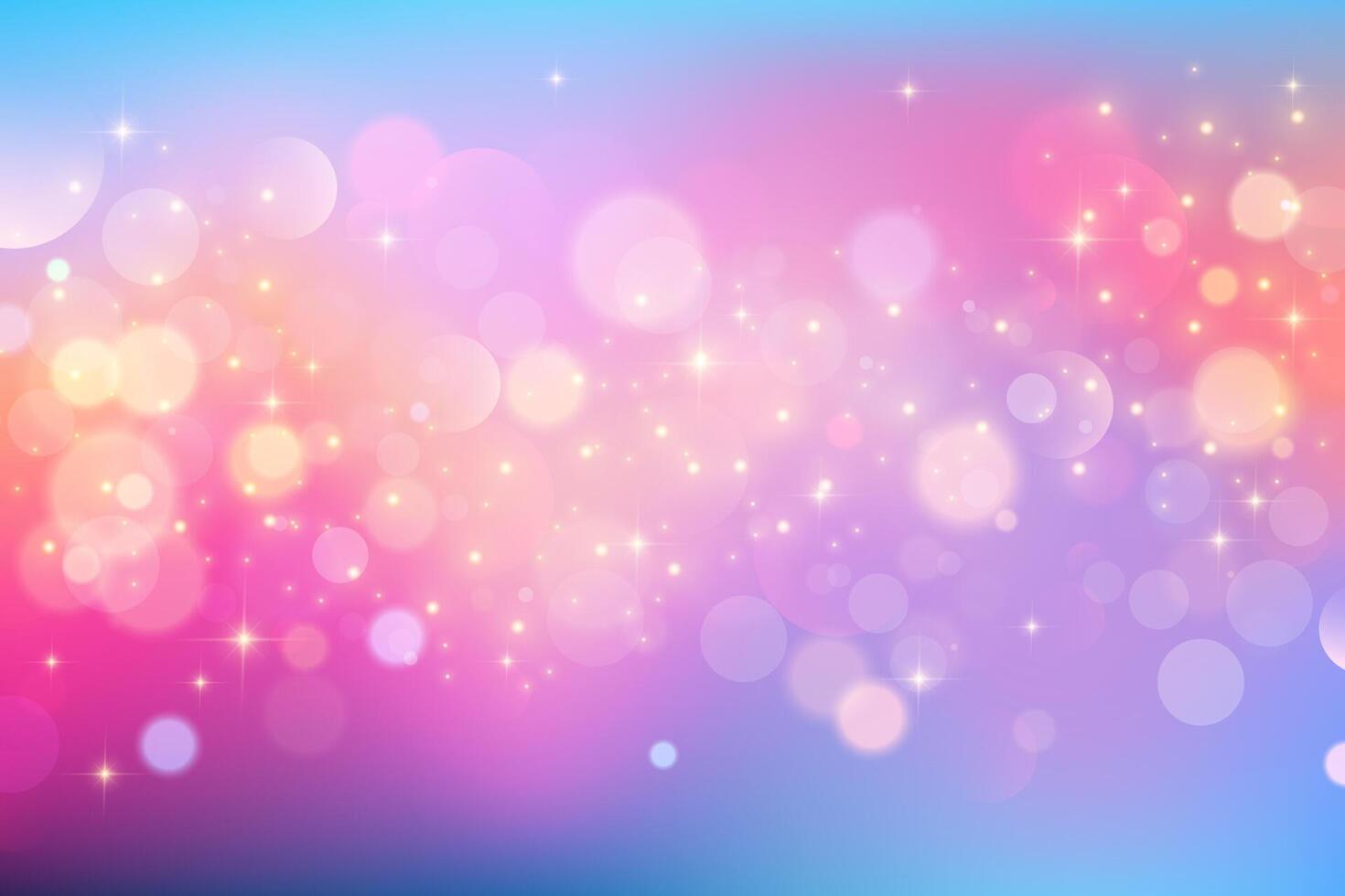 Pink unicorn galaxy with bokeh and stars. Cute fantasy purple background with pastel gradient and glitter. Dreamy space with fairy holographic texture. vector