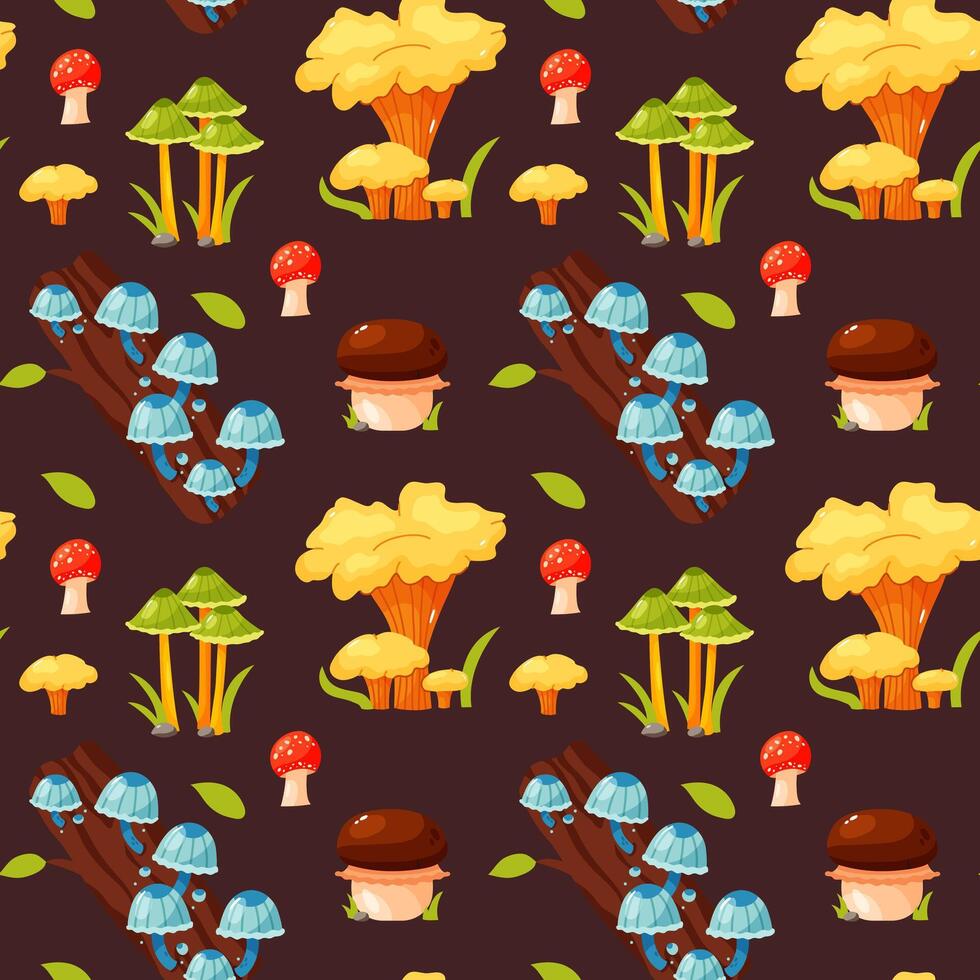 Seamless pattern with colorful mushrooms vector