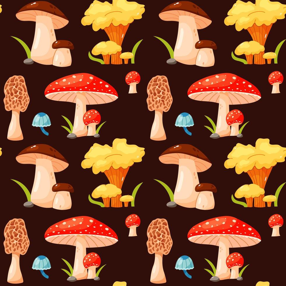 Seamless pattern with colorful mushrooms vector