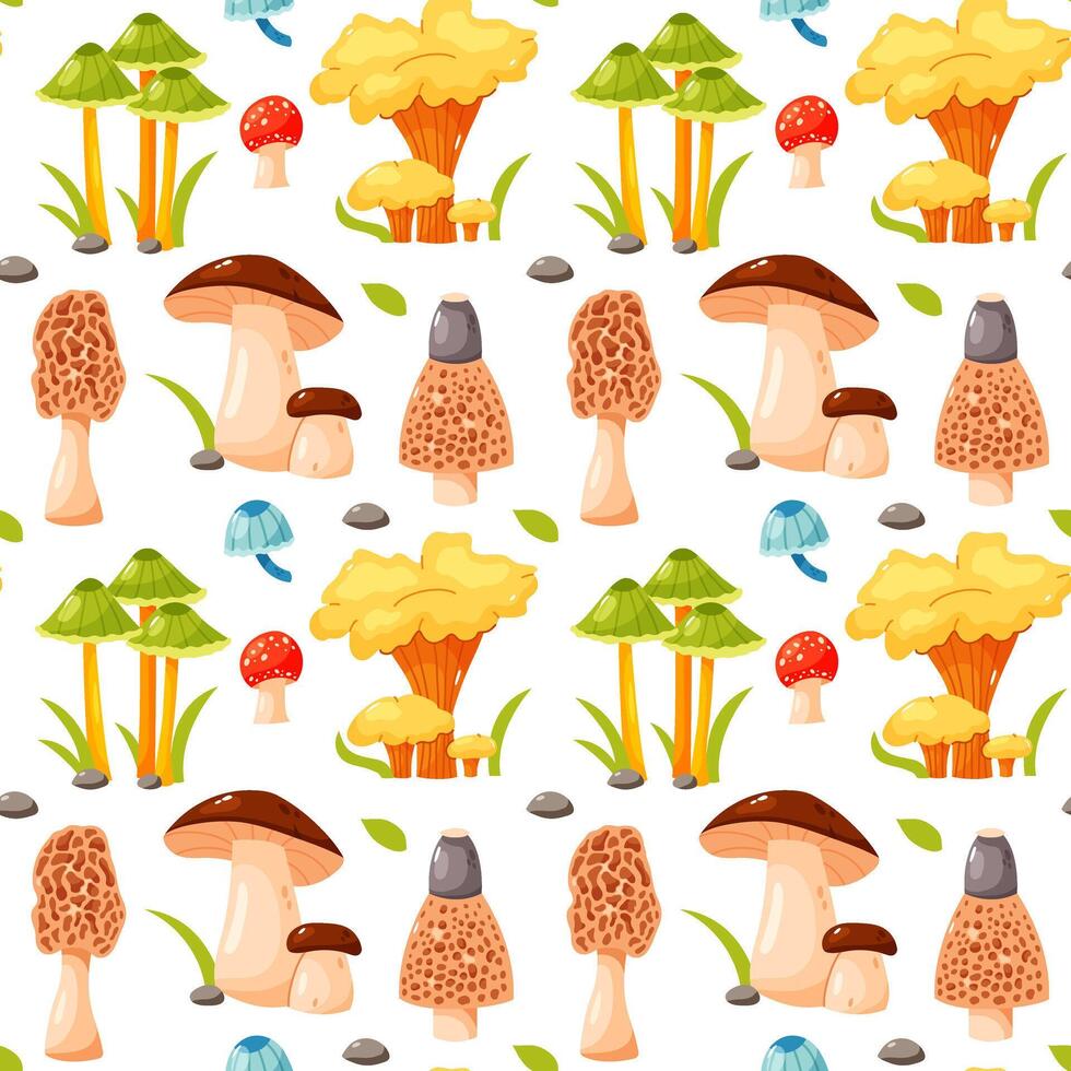 Seamless pattern with colorful mushrooms vector
