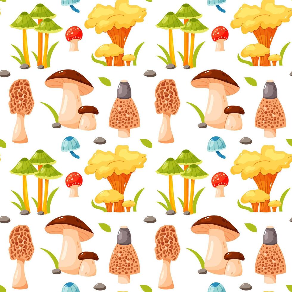 Seamless pattern with colorful mushrooms vector
