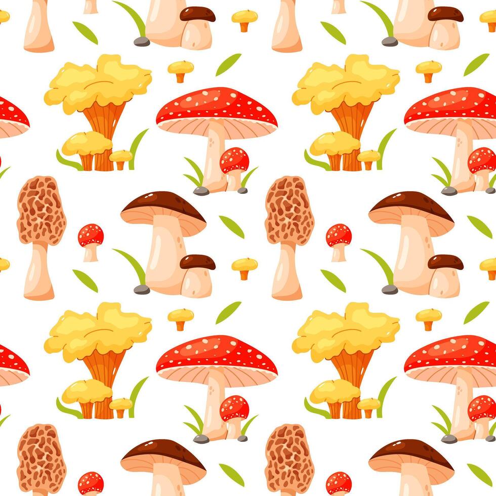 Seamless pattern with colorful mushrooms vector