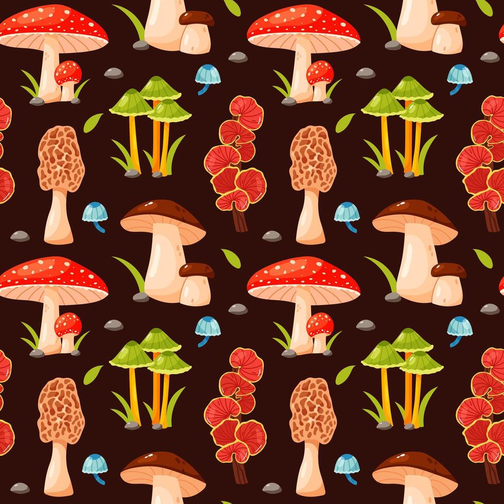 Seamless pattern with colorful mushrooms vector