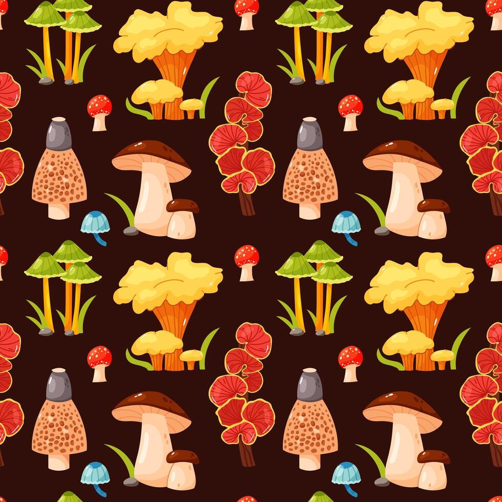 Seamless pattern with colorful mushrooms vector