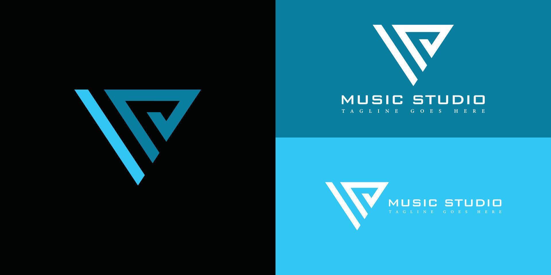 Abstract initial triangle letter MD or DM logo in blue color isolated on multiple background colors. The logo is suitable for music studio and media agency icon logo design inspiration templates. vector