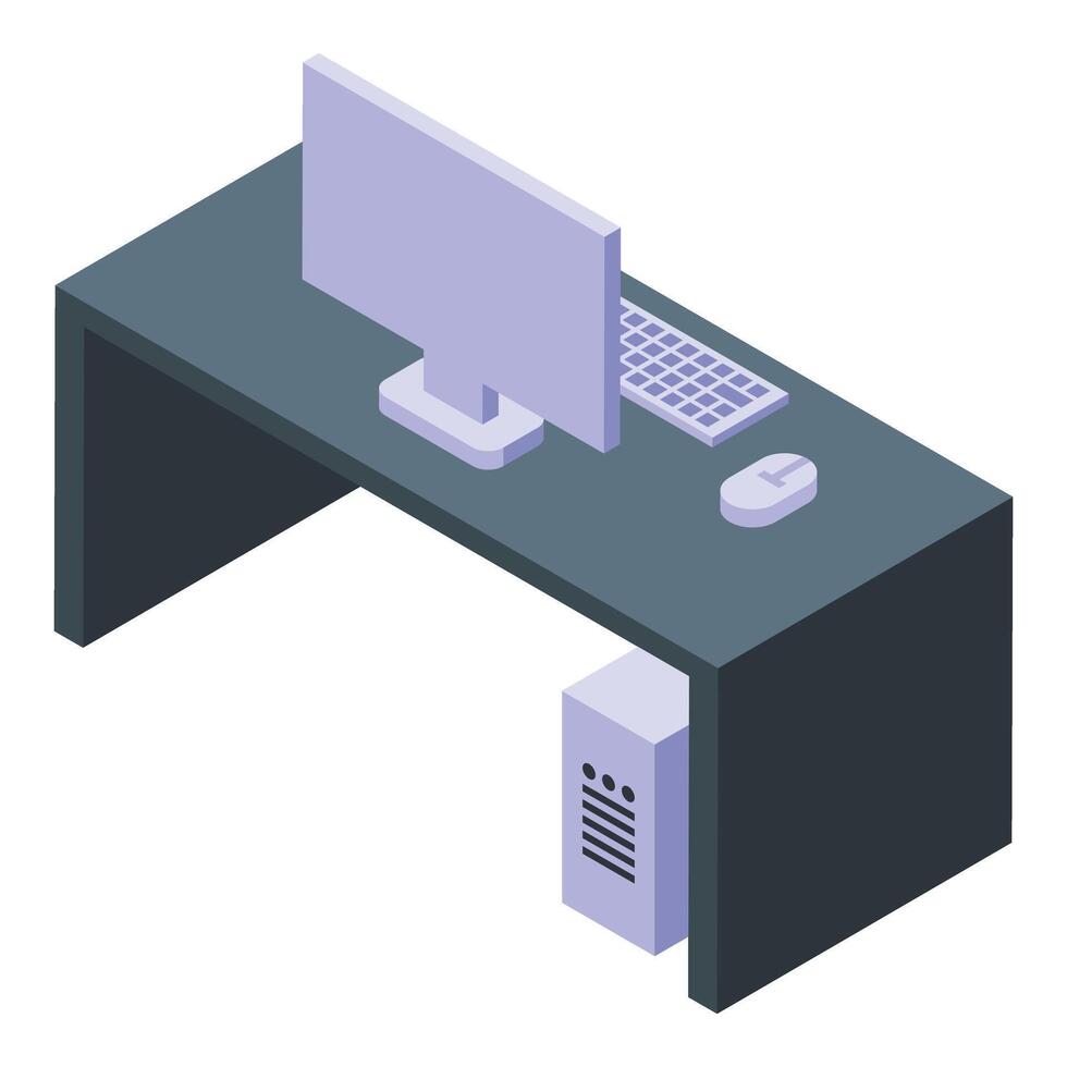 Gaming computer desk icon isometric . Media equipment vector