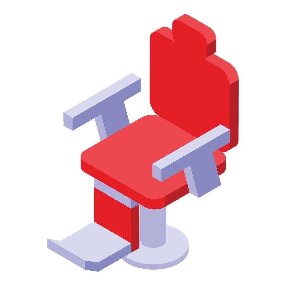 Red color barber chair icon isometric . Leather material vector