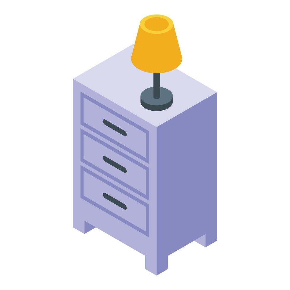 Bedroom lamp on drawer icon isometric . Modern light vector