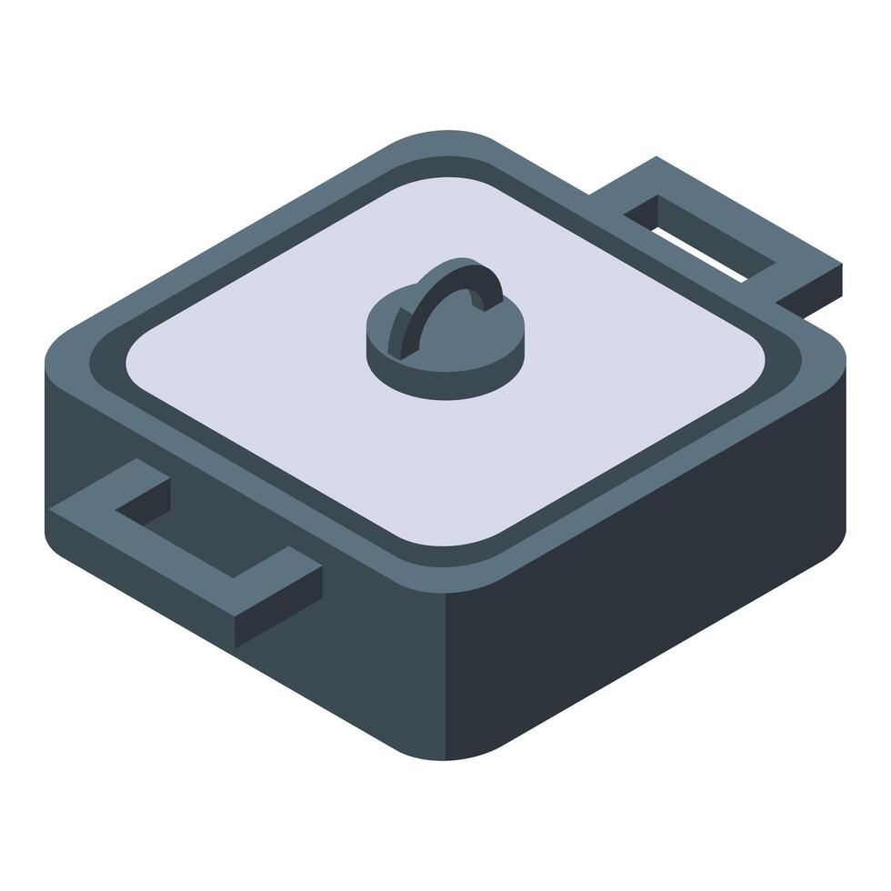 Pan with cap icon isometric . Food tool vector