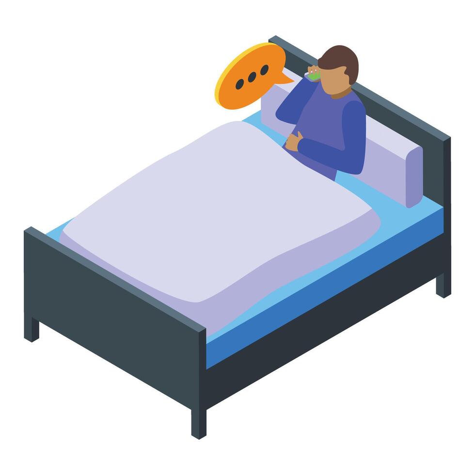 Calm work phone call in bed icon isometric . Relax creative vector