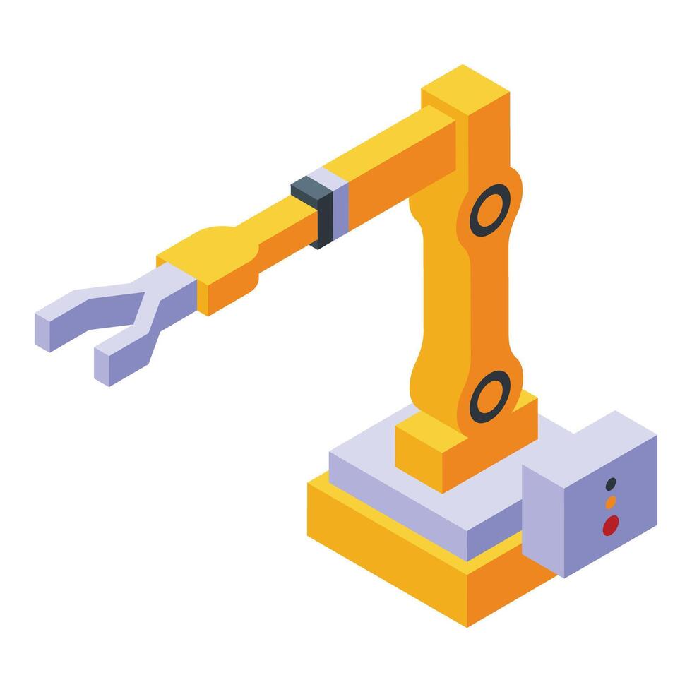 Steel plant robot hand icon isometric . Factory structure vector