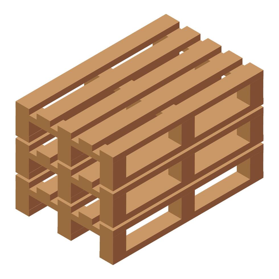 Wooden pallet stack icon isometric . Store retail vector