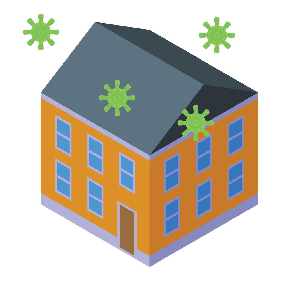 Home building near virus icon isometric . Epidemic virus vector