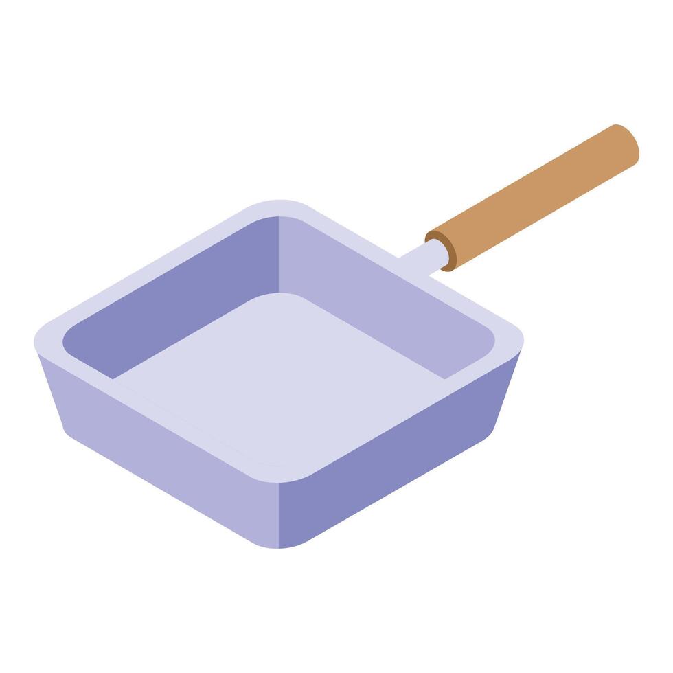 White color frying pan icon isometric . Pot steam vector