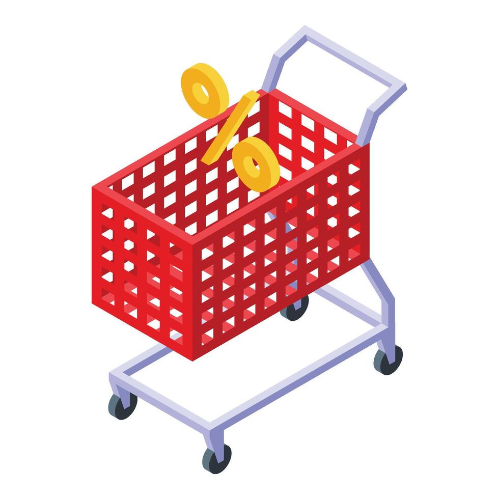 Supermarket sale cart icon isometric . Buy retail vector