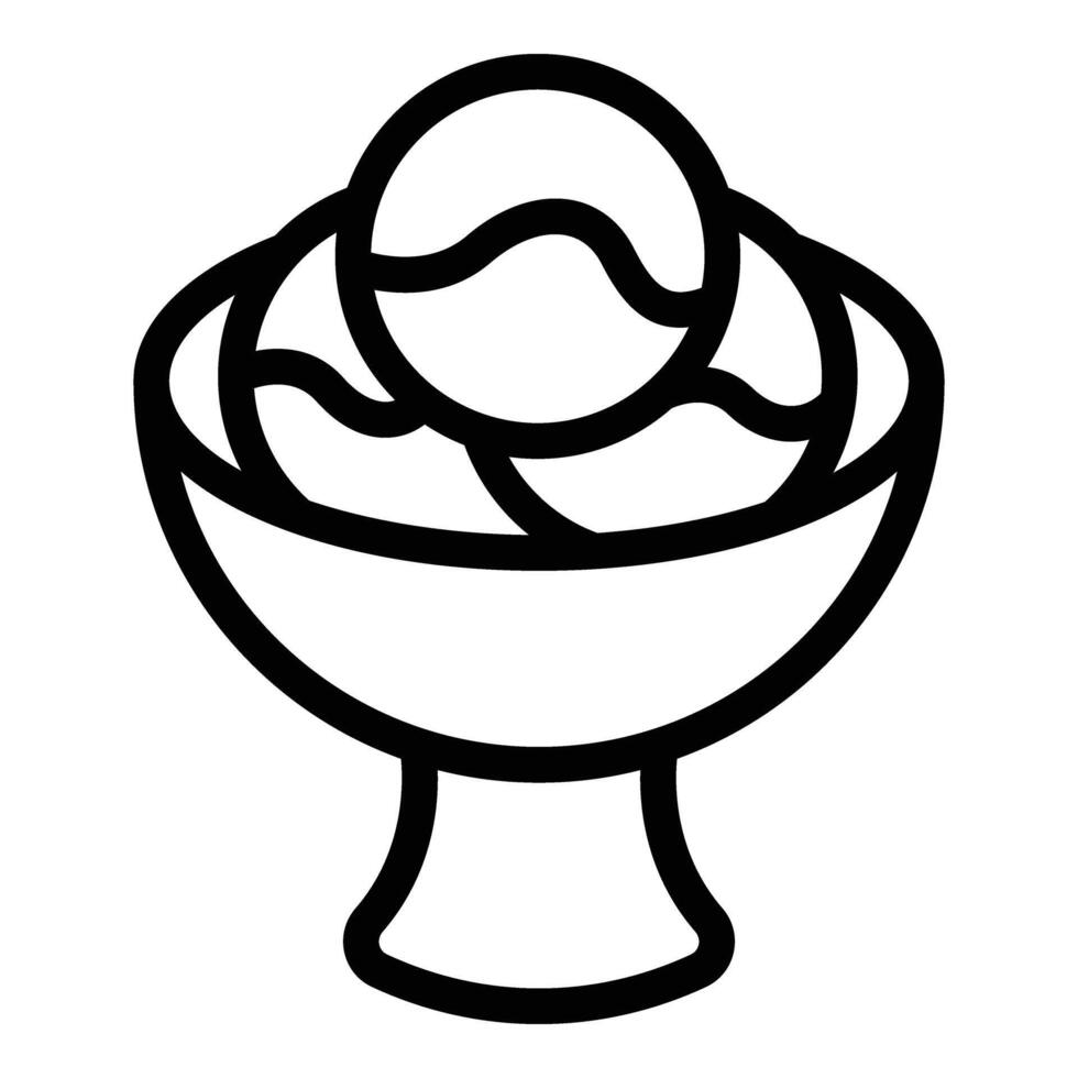 Ice cream balls cup icon outline . Banana split dessert vector