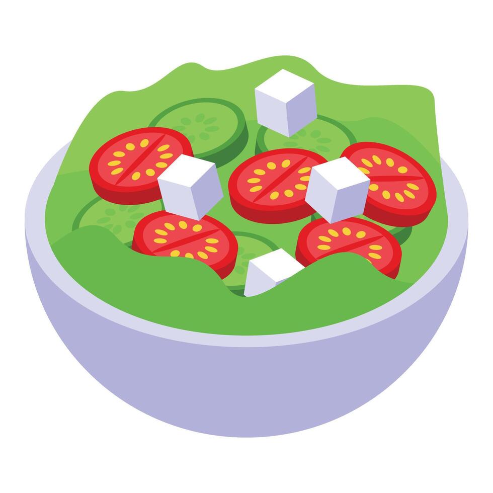 Salad bowl icon isometric . Healthy veggies food vector