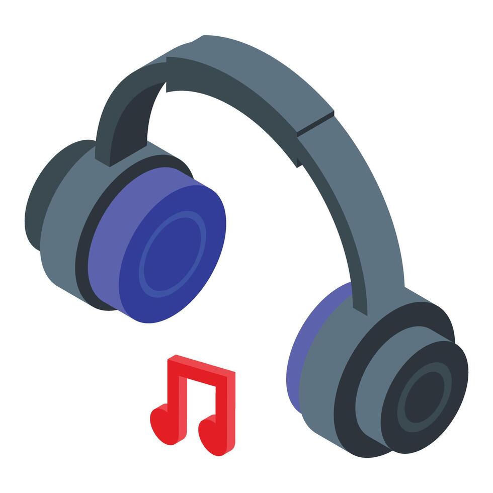 Music headphones icon isometric . Digital sound device vector