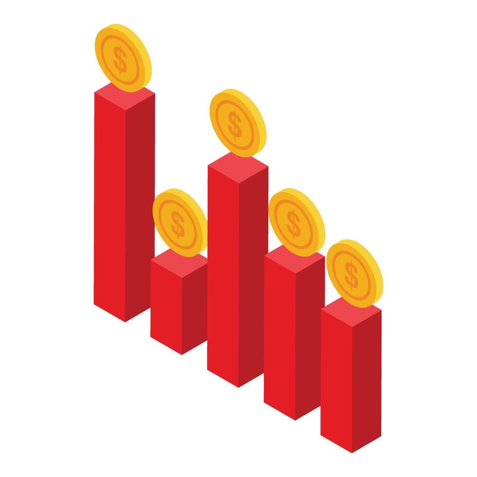 dinero gasto gráfico icono isométrica . presupuesto supervisión vector