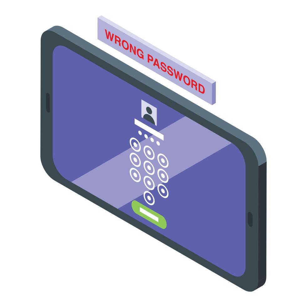 Phone wrong password icon isometric . Signing problem vector