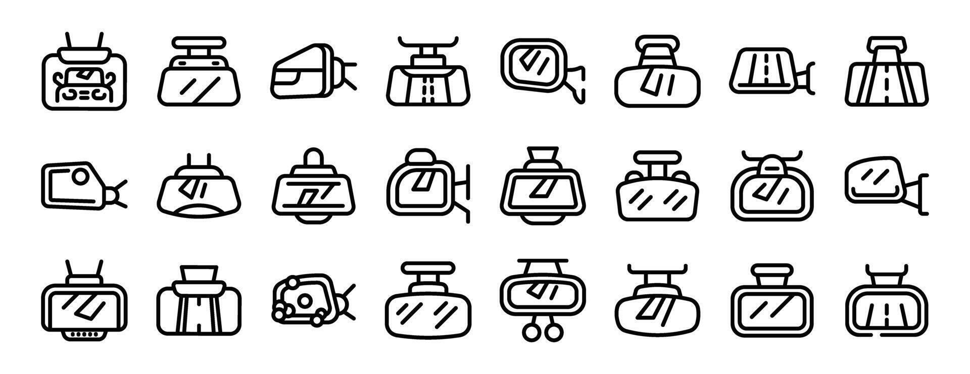 Rearview mirror icons set outline . Auto transport vector
