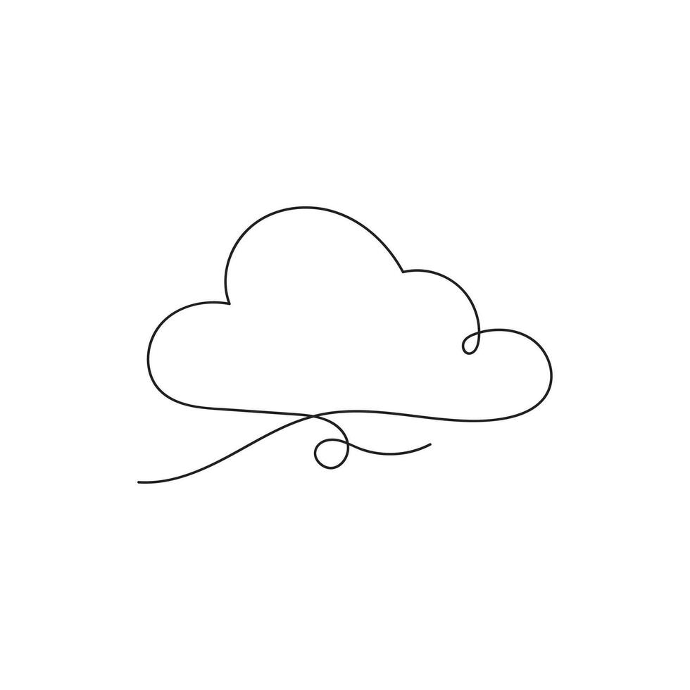 cloud one line art, outline design on white background vector