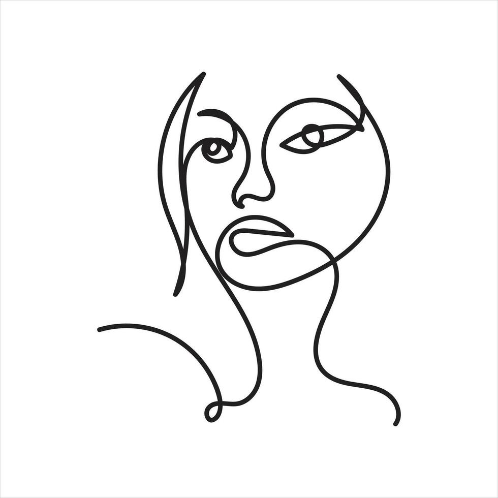 woman face one line art woman face continuous line art design vector