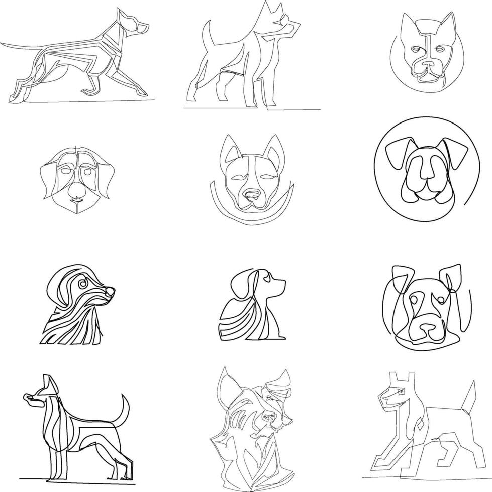 dog one line art icon logo illustration template vector