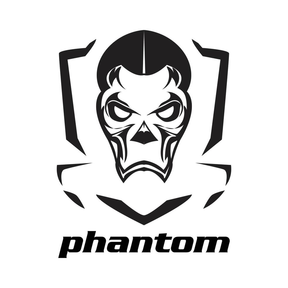hand drawn monochromatic, logo of a phantom in e-sports style template vector