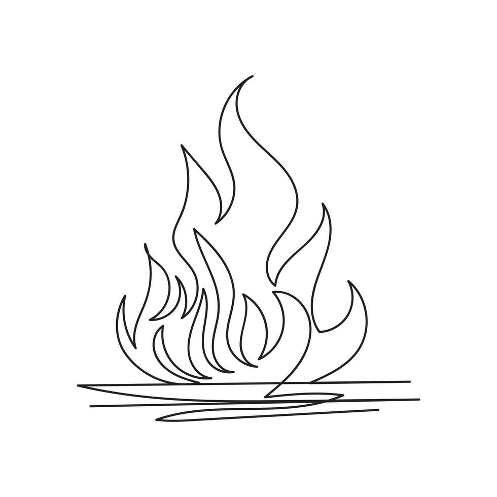 fire one line art, outline design on white background vector
