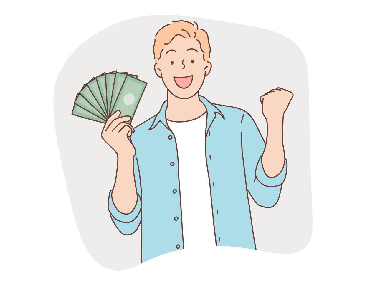 Elegant and professional Hand-drawn style design illustrations of a cheerful man holding banknotes and celebrating vector