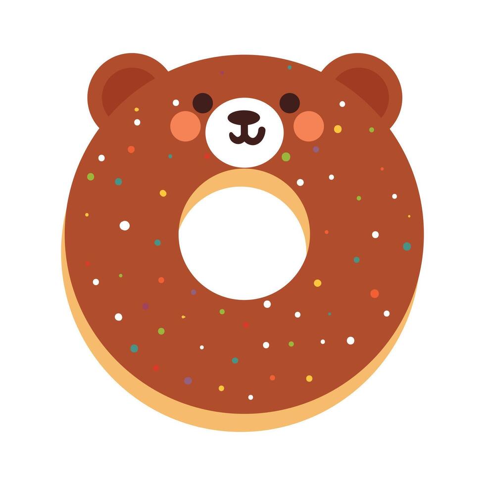 mano dibujo dibujos animados linda chocolate rosquilla con oso personaje. linda animal y comida garabatear pegatina vector