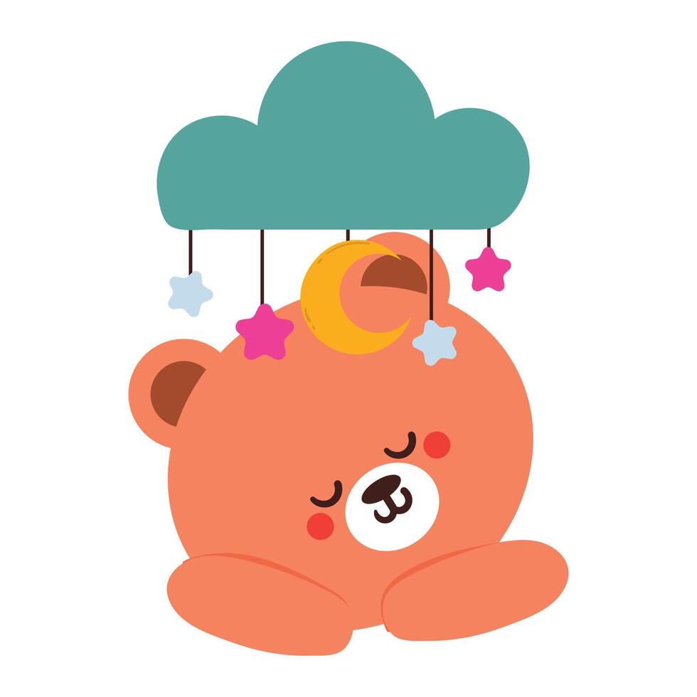 cute cartoon bear sleeping under stars and blue clouds. cute animal doodle sticker vector
