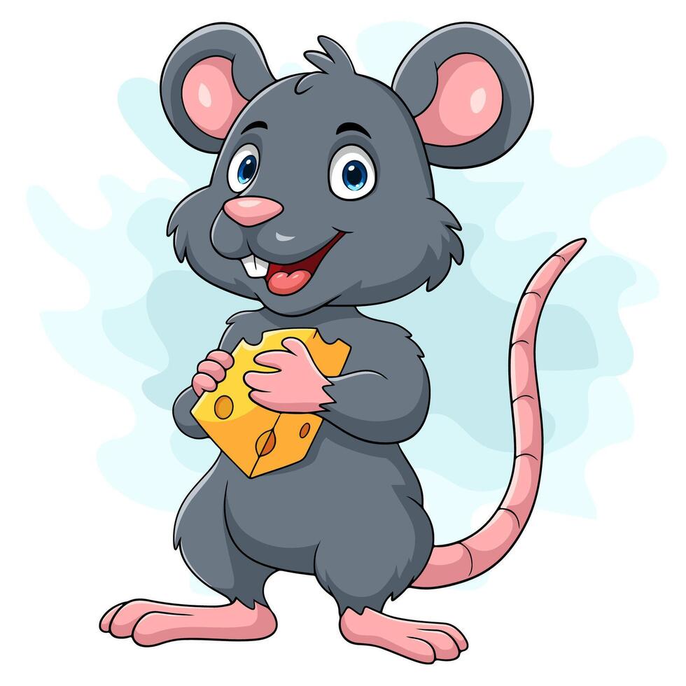 Cartoon mouse holding slice of cheese vector
