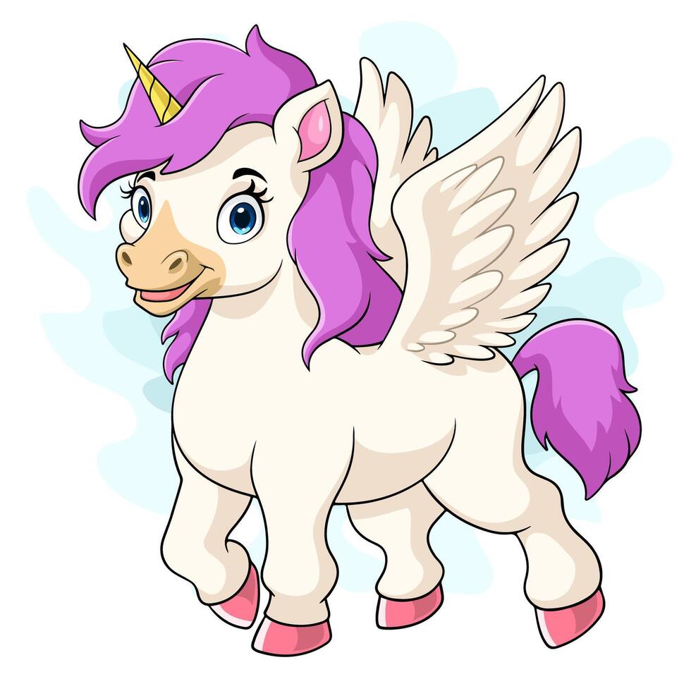 Cute pink unicorn cartoon running vector
