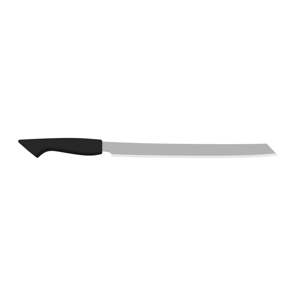 Burja, Japanese-made prosciutto knife flat design illustration isolated on white background. A traditional Japanese kitchen knife with a steel blade and wooden handle. vector