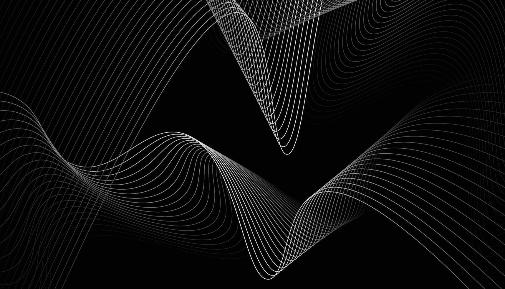 Black abstract background with white curves vector
