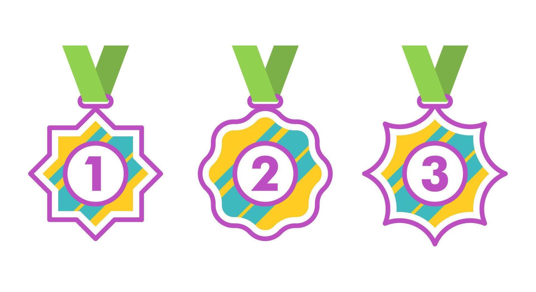 Winner Gold, Silver, Bronze. 1st 2nd 3rd medal first place second third Placement Achievement award winner badge guarantee winning prize ribbon symbol sign icon logo template vector