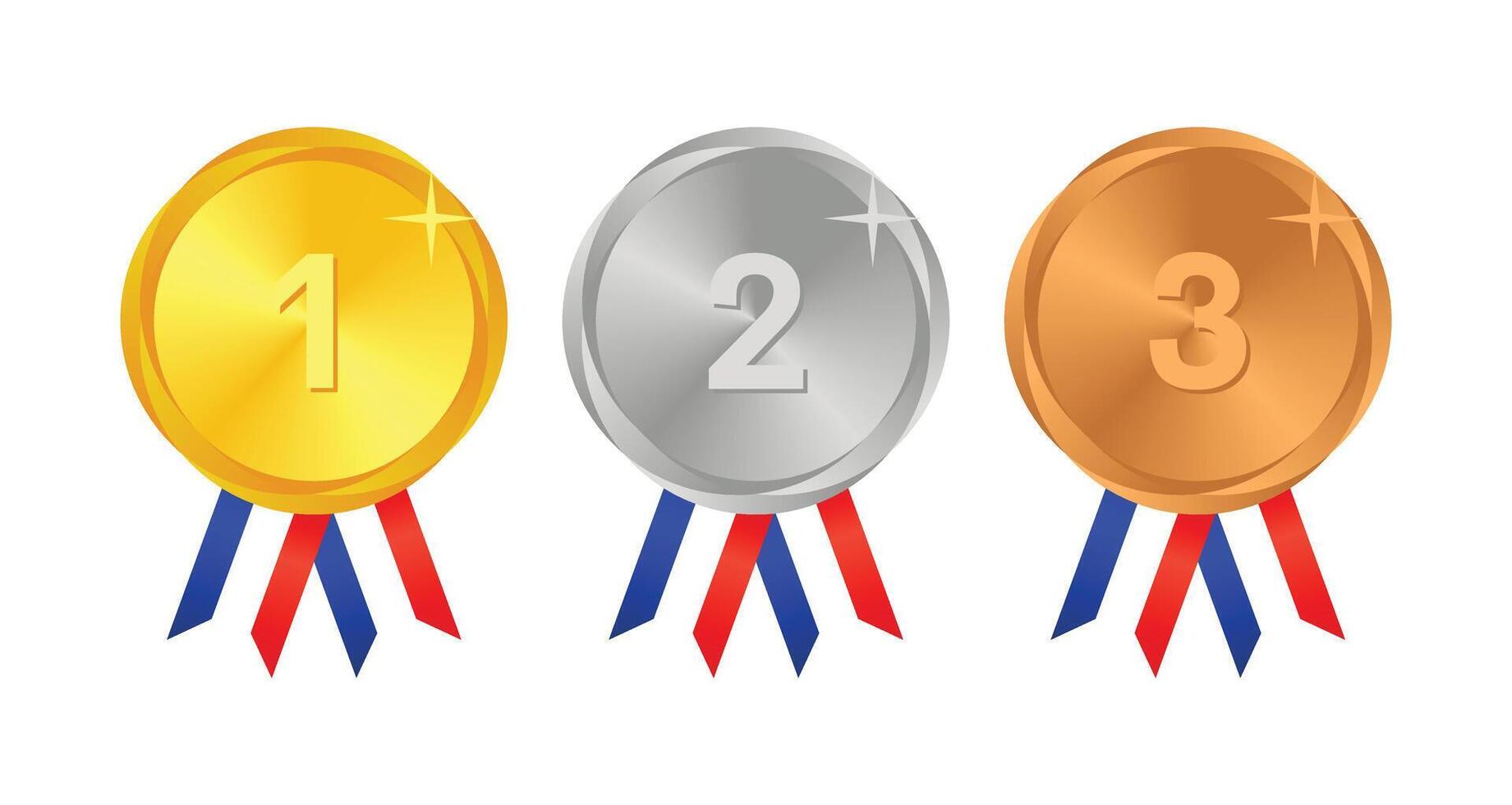 Winner Gold, Silver, Bronze. 1st 2nd 3rd medal first place second third Placement Achievement award winner badge guarantee winning prize ribbon symbol sign icon logo template vector