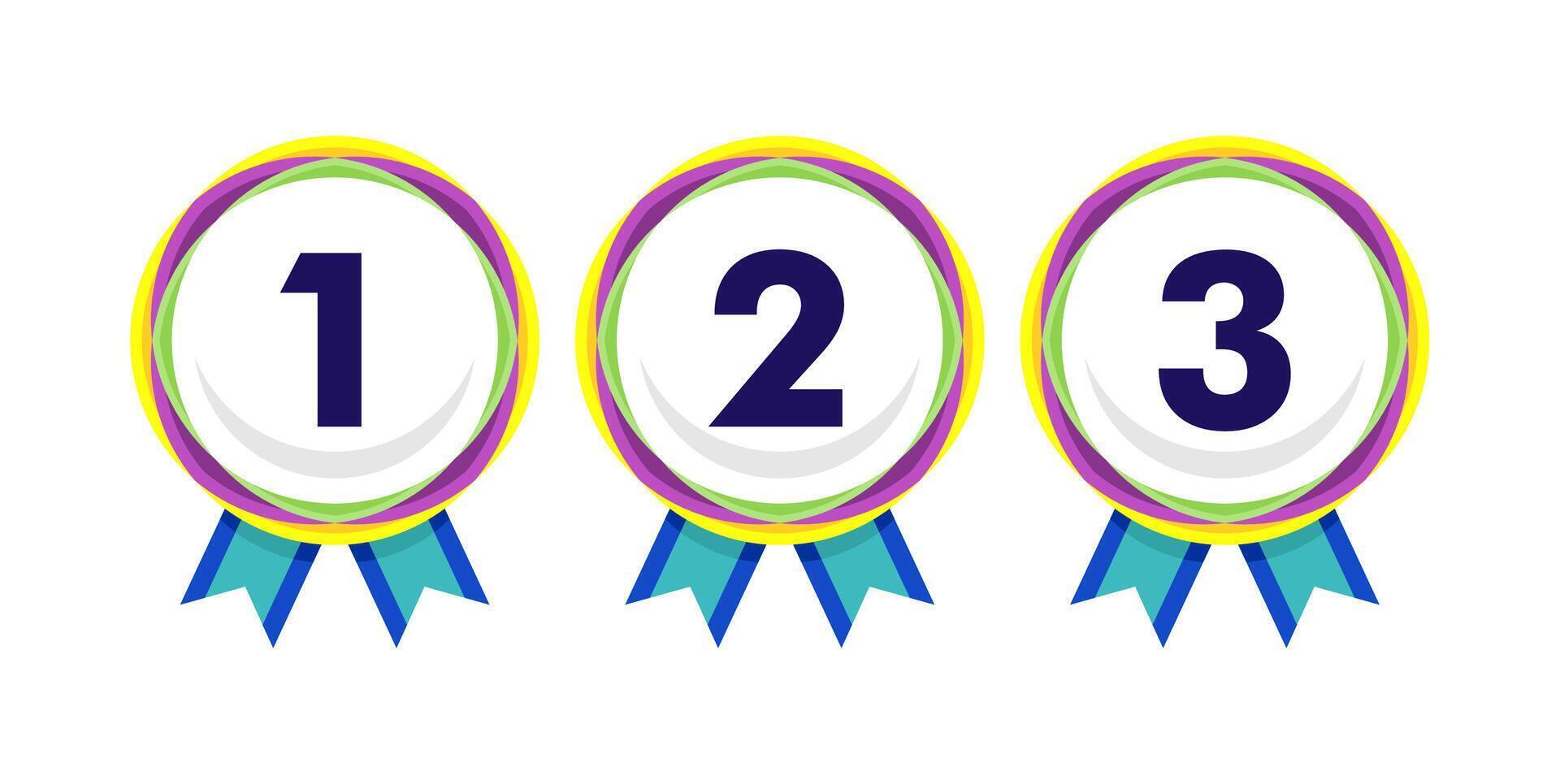 Winner Gold, Silver, Bronze. 1st 2nd 3rd medal first place second third Placement Achievement award winner badge guarantee winning prize ribbon symbol sign icon logo template vector