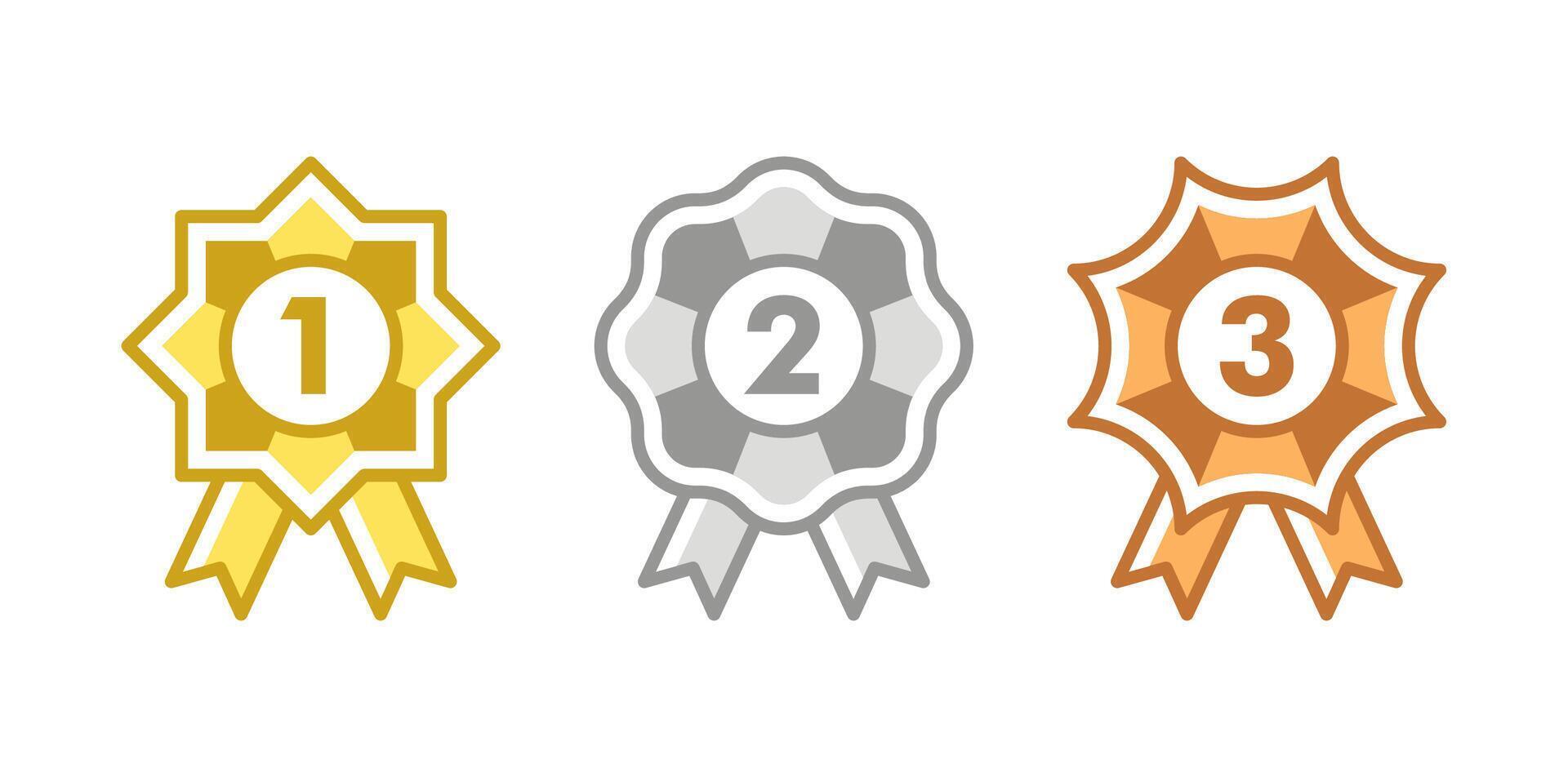 Winner Gold, Silver, Bronze. 1st 2nd 3rd medal first place second third Placement Achievement award winner badge guarantee winning prize ribbon symbol sign icon logo template vector