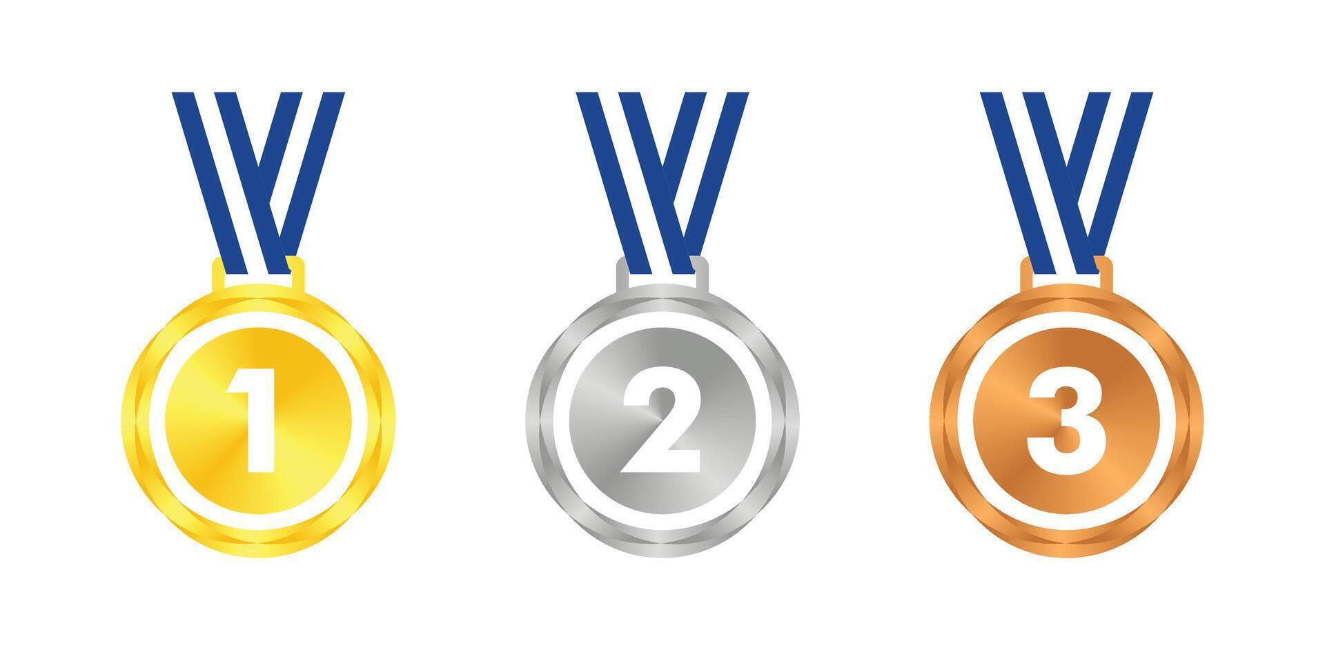 Winner Gold, Silver, Bronze. 1st 2nd 3rd medal first place second third Placement Achievement award winner badge guarantee winning prize ribbon symbol sign icon logo template vector