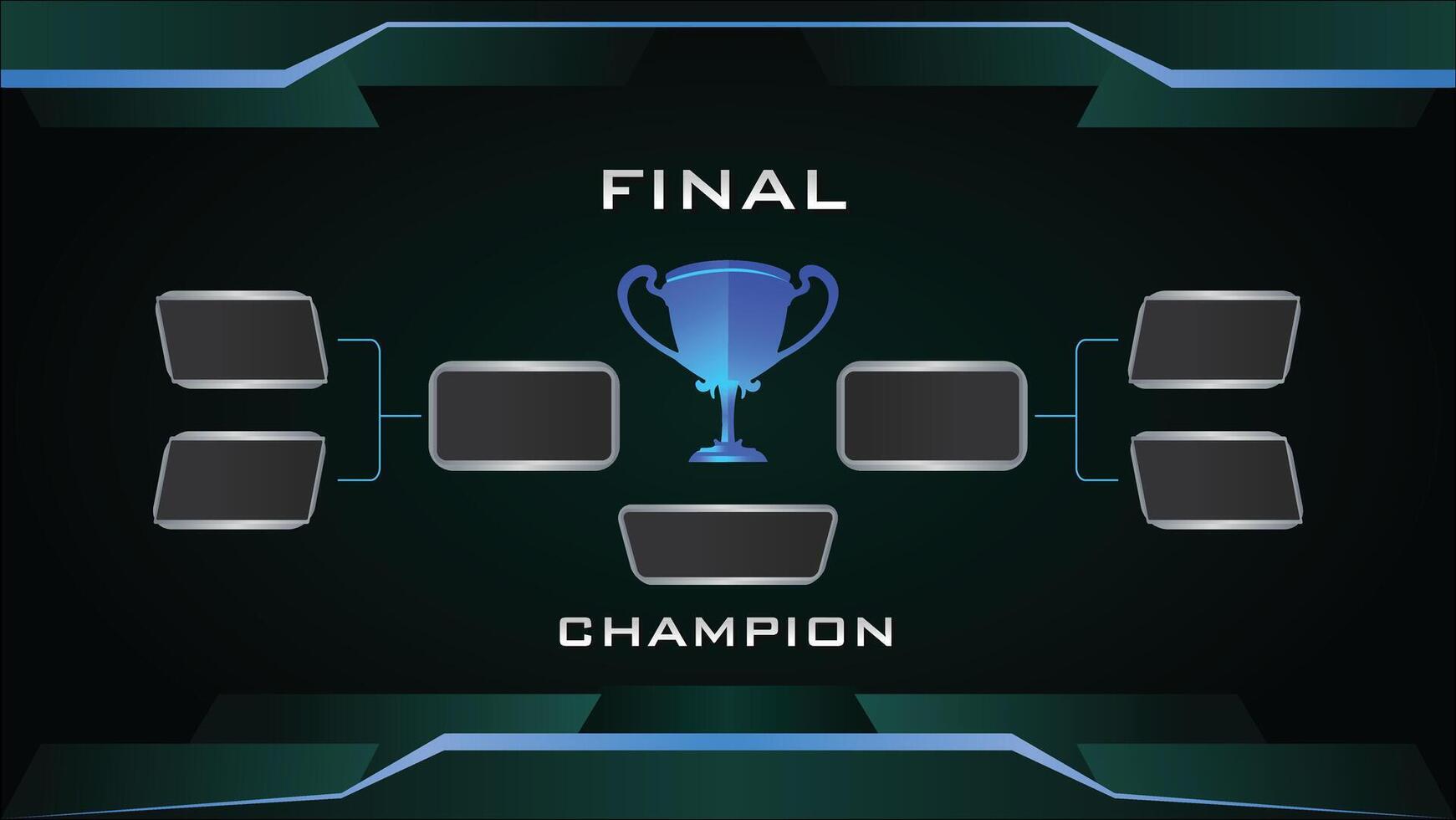 Modern sport game layout tournament championship contest stage bracket board with blue champion trophy prize icon illustration background vector